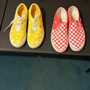 Vans Women’s Yellow Floral and Orange Checkered Sneakers barely worn